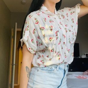 Cherry print button down size S